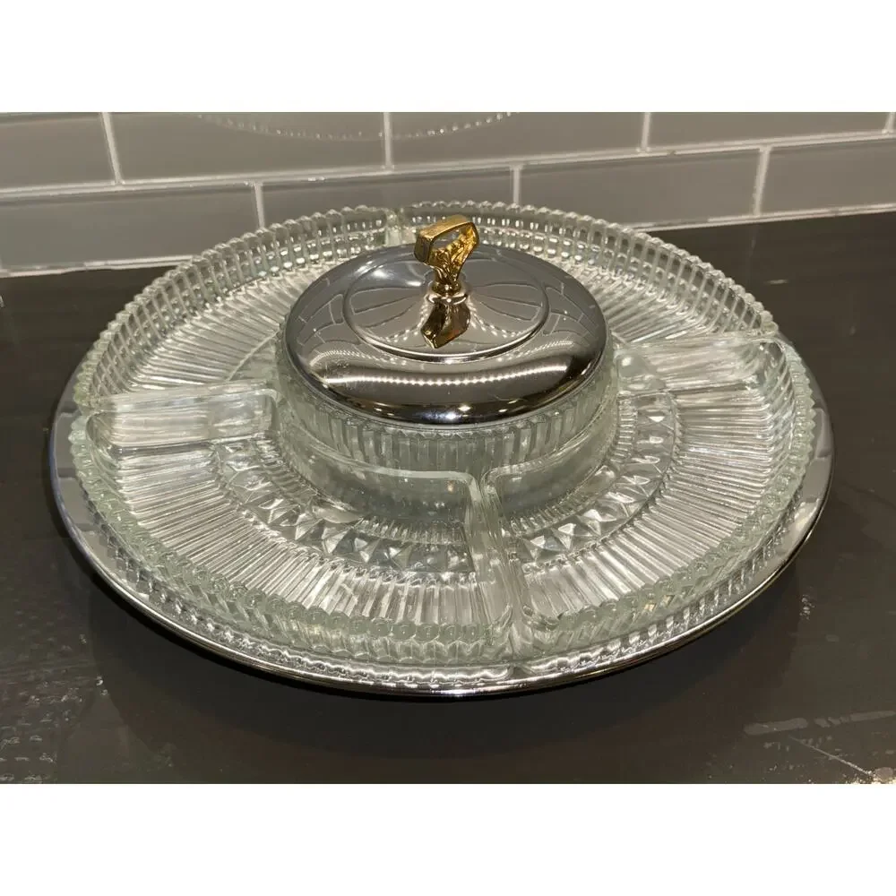 Vintage 13” Kromex 5-Part Lazy Susan Serving Tray /Relish Dish/Party Platter
